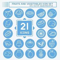 conjunto de iconos de frutas y verduras. adecuado para el símbolo de la educación. estilo de ojos azules. diseño simple editable. vector de plantilla de diseño. símbolo sencillo