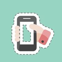 Sticker line cut Holding Smartphone. suitable for Web Interface symbol. simple design editable. design template vector. simple symbol illustration vector