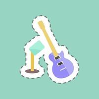 Sticker line cut Guitar and Mic. suitable for party symbol. simple design editable. design template vector. simple symbol illustration vector