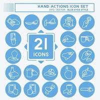 Hand Actions Icon Set. suitable for Education symbol. blue eyes style. simple design editable. design template vector. simple symbol illustration vector