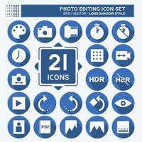 Photo Editing Icon Set. suitable for Web Interface symbol. long shadow style. simple design editable. design template vector. simple symbol illustration vector