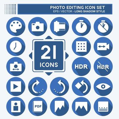 Photo Editing Icon Set. suitable for Web Interface symbol. long shadow style. simple design editable. design template vector. simple symbol illustration