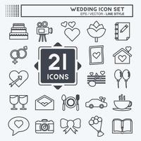 conjunto de iconos de boda. adecuado para el símbolo de aplicaciones móviles. estilo de línea diseño simple editable. vector de plantilla de diseño. ilustración de símbolo simple
