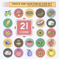 Fruits and Vegetables Icon Set. suitable for Education symbol. color mate style. simple design editable. design template vector. simple symbol illustration vector