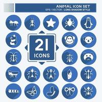 Animal Icon Set. suitable for Animal symbol. long shadow style. simple design editable. design template vector. simple symbol illustration vector