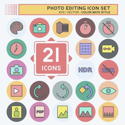 Photo Editing Icon Set. suitable for Web Interface symbol. color mate style. simple design editable. design template vector. simple symbol illustration