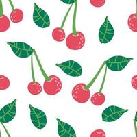 Cherry seamless vector pattern repeating background with summer fruit, berry use for fabric gift wrap packaging. Berries fruit summer background