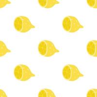 Abstract half lemon vector seamless pattern. Endless texture for wallpaper, textile, fabric, paper. Flat fruits on white. Summer freshness background