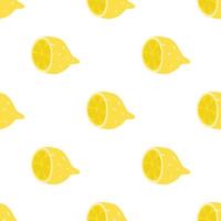 Abstract half lemon vector seamless pattern. Endless texture for wallpaper, textile, fabric, paper. Flat fruits on white. Summer freshness background