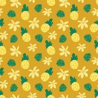 Pineapple flowers seamless vector pattern. Repeating vacations, tropics, exotic background with summer fruit. Use for fabric gift wrap packaging. Hawaii t-shirt