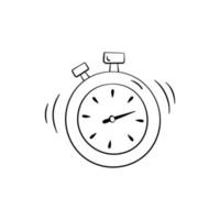 Stopwatch in doodle style, vector illustration. Timer icon for print and design. Clock symbol for sport and quiz game. Isolated element on a white background. Stopwatch outline sign hand drawn