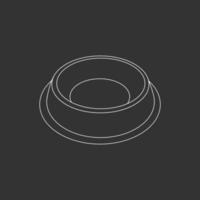 Bowl for dog pet in doodle style, vector illustration. Animal bowl outline for print and design. Isolated element drawn in chalk on black background. Graphic icon, symbol food pet