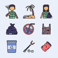 conjunto de iconos de limpieza de playa vector