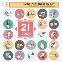Hand Actions Icon Set. suitable for Education symbol. color mate style. simple design editable. design template vector. simple symbol illustration