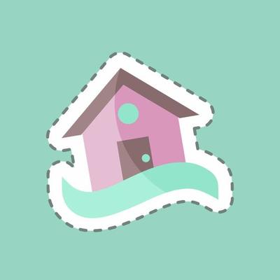 Sticker line cut House in Flood. suitable for disasters symbol. color mate style. simple design editable. design template vector. simple symbol illustration