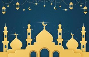 Eid Mubarak Background with Lantern and Mosque vector