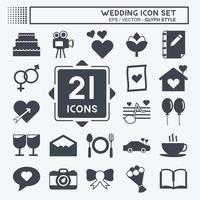 conjunto de iconos de boda. adecuado para el símbolo de aplicaciones móviles. estilo de glifo. diseño simple editable. vector de plantilla de diseño. ilustración de símbolo simple