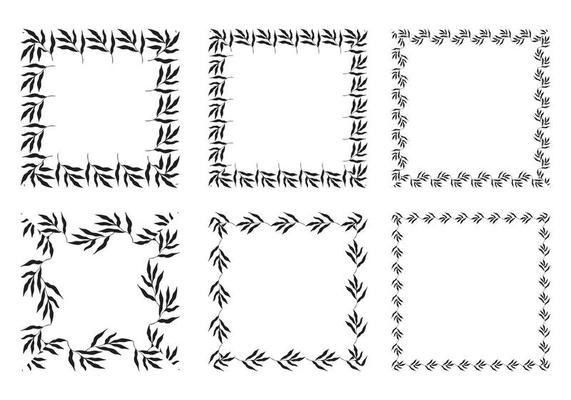 Illustration of collection of assorted square shaped black square frames made of plants on white isolated background