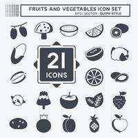 conjunto de iconos de frutas y verduras. adecuado para el símbolo de la educación. estilo de glifo. diseño simple editable. vector de plantilla de diseño. ilustración de símbolo simple