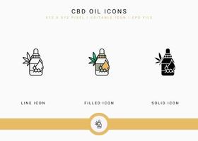 CBD oil icons set vector illustration with solid icon line style. Tincture hemp concentrate concept. Editable stroke icon on isolated background for web design, user interface, and mobile app