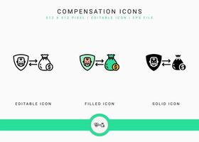 Compensation icons set vector illustration with icon line style. Pension fund plan concept. Editable stroke icon on isolated white background for web design, user interface, and mobile application