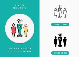 Leader icons set vector illustration with solid icon line style. Business manager symbol. Editable stroke icon on isolated background for web design, user interface, and mobile app