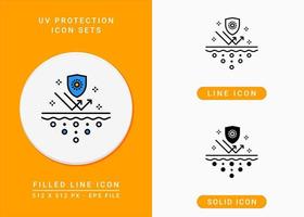 UV protection icons set vector illustration with solid icon line style. Sun radiation shield concept. Editable stroke icon on isolated background for web design, infographic and UI mobile app.