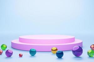 Mock-up Display Product Podium, 3D rendering. Abstract scene background. Cylinder podium on pink background. Product presentation, mock up, show cosmetic product, Podium, stage pedestal or platform photo