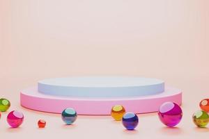 Mock-up Display Product Podium, 3D rendering. Abstract scene background. Cylinder podium on pink background. Product presentation, mock up, show cosmetic product, Podium, stage pedestal or platform photo