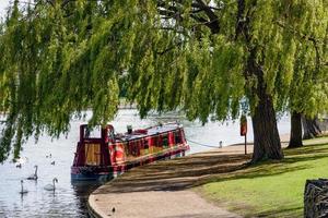 Windsor, Berkshire, UK, 2005. Narrow Boat Moored under a Willow Tree photo