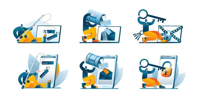 A hacker is engaged in phishing on a laptop. The thief opens the protection of the computer