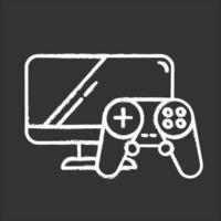 Video games and consoles chalk icon. Hobbies and computer supplies. Game controller and monitor screen. Modern entertainment concept. E commerce department. Isolated vector chalkboard illustration