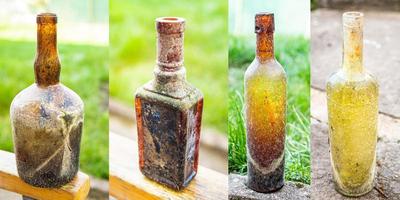 botella de vidrio vintage cristalería, botellas de vino vacías utensilios de cocina sucios espacio de copia