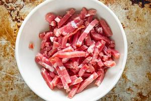 bacon cubes slice pork meat fresh meal food snack on the table copy space food photo