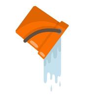Orange bucket of water. Splash and splatter. Liquid pours out vector