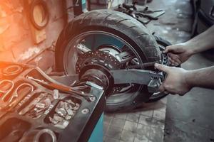 tire service of a motorcycle wheel photo