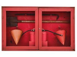 Fire hose cabinet isolated on white background photo