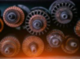 technical blurred background. Generator gears and windings photo