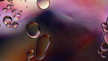 Abstract Colorful Food Oil Drops Bubbles and spheres Flowing on Water Surface, macro Videography video