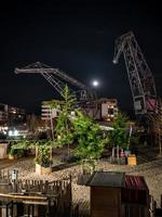 Night photos of illuminated new beautiful buildings of Strasbourg