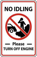 No Idling Turn Off Engine Sign On White Background vector