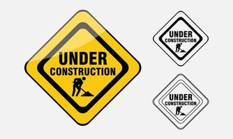 Warning Under Construction Sign, icon warning vector