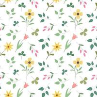 Spring colorful floral seamless pattern with cute meadow flowers. Isolated on white background. vector