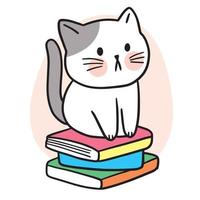 gato lindo de dibujos animados en el vector de libros.