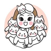 Cartoon cute woman hug kitten with love vector. vector