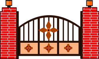 House gate wood gate with flower motif flat style vector good for element design