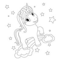 Cute Unicorn Coloring Page With Rainbow vector