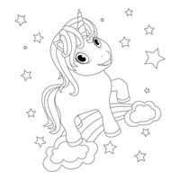 Cute Unicorn Coloring Page With Rainbow vector