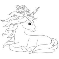 Cute Unicorn Coloring Page With Rainbow vector