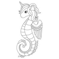 Seashell Seahorse Unicorn Style Coloring Page vector